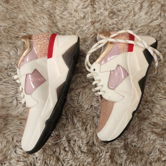 TOSCA BLU Shoes - Tosca Blu Champagne Glitter Sneakers White‎ And Gold Women's EU Size 37